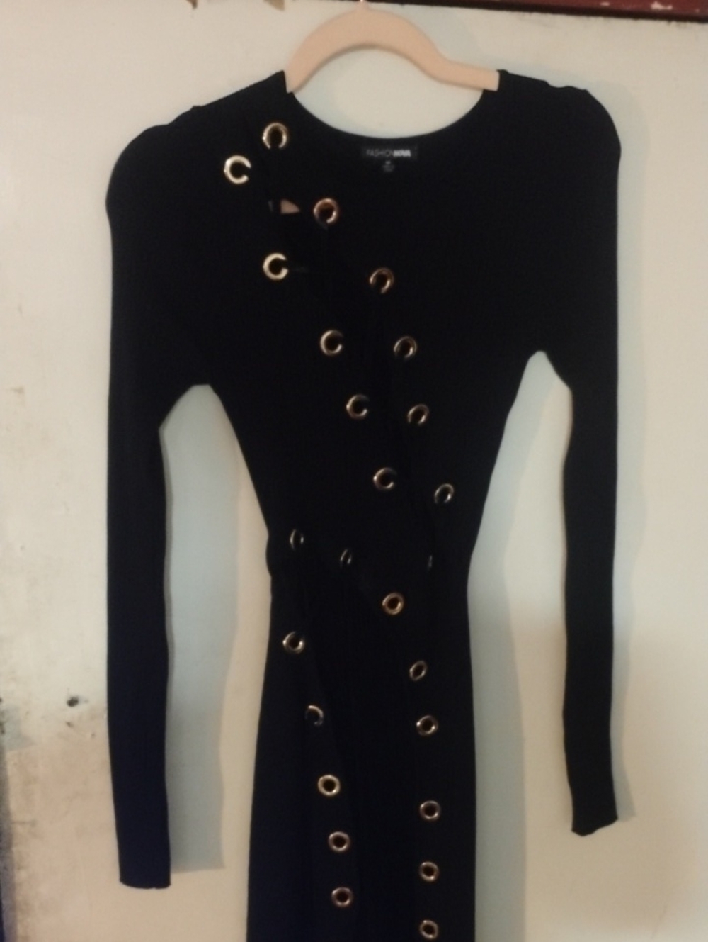 Fashion Nova Black Long Sleeve Lace-Up Eyelet Dress